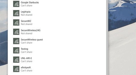 The networks that I can't share were either shared with me, captive portal, or 802.1X.