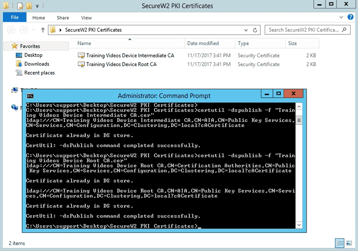 Installing the Certificate Authority on the server