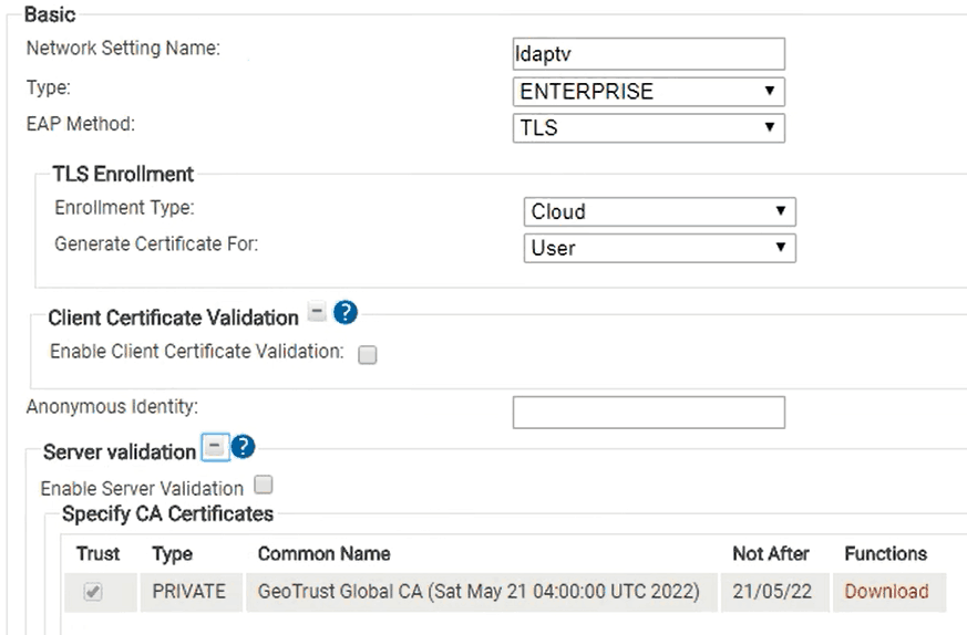 Enabling the RADIUS Certificate and connecting the differing servers