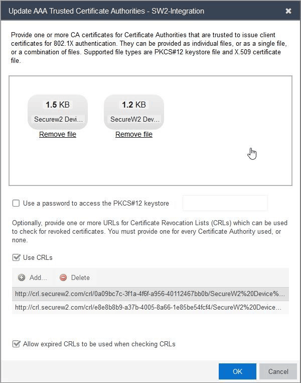 Displaying the selected SecureW2 CRLs