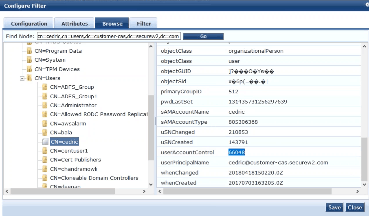 Checking the LDAP to ensure that attributes are correctly sent