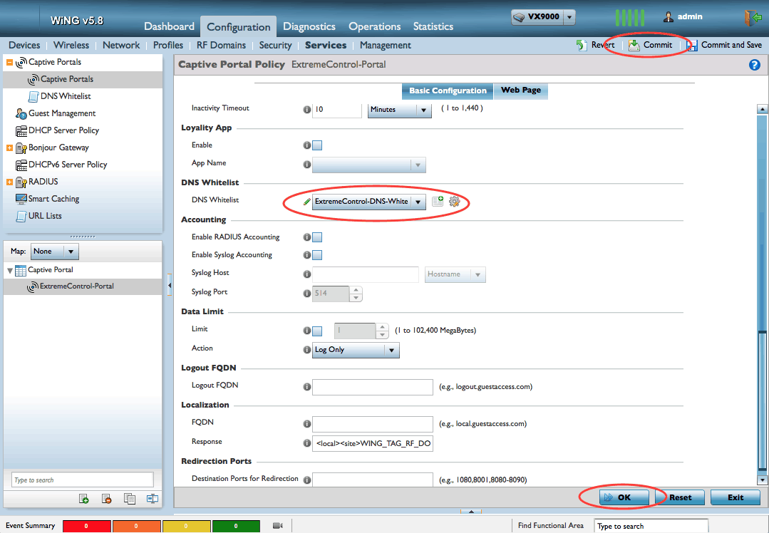 Configuring the captive portal policy