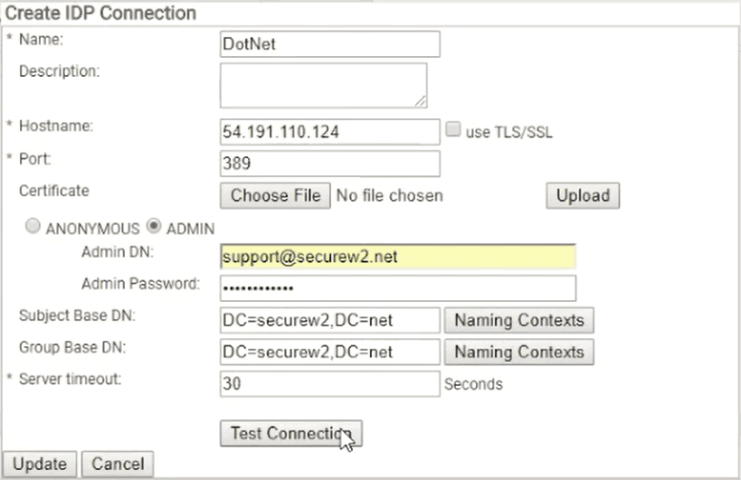 Configuring the IDP connection