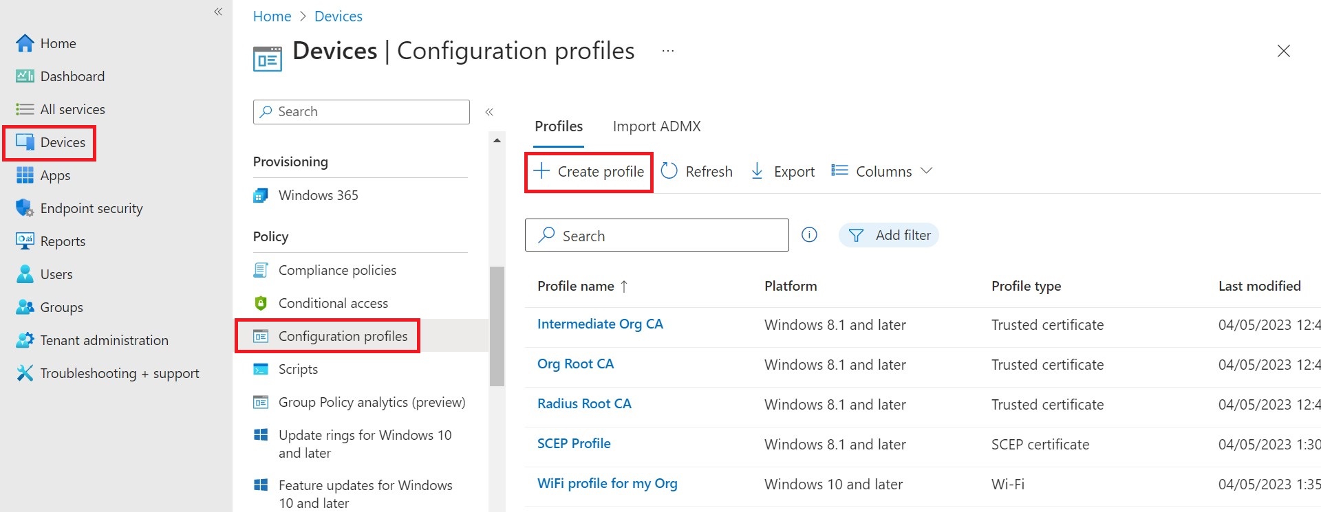 Microsoft Intune Certificate Profile – WCSNHS